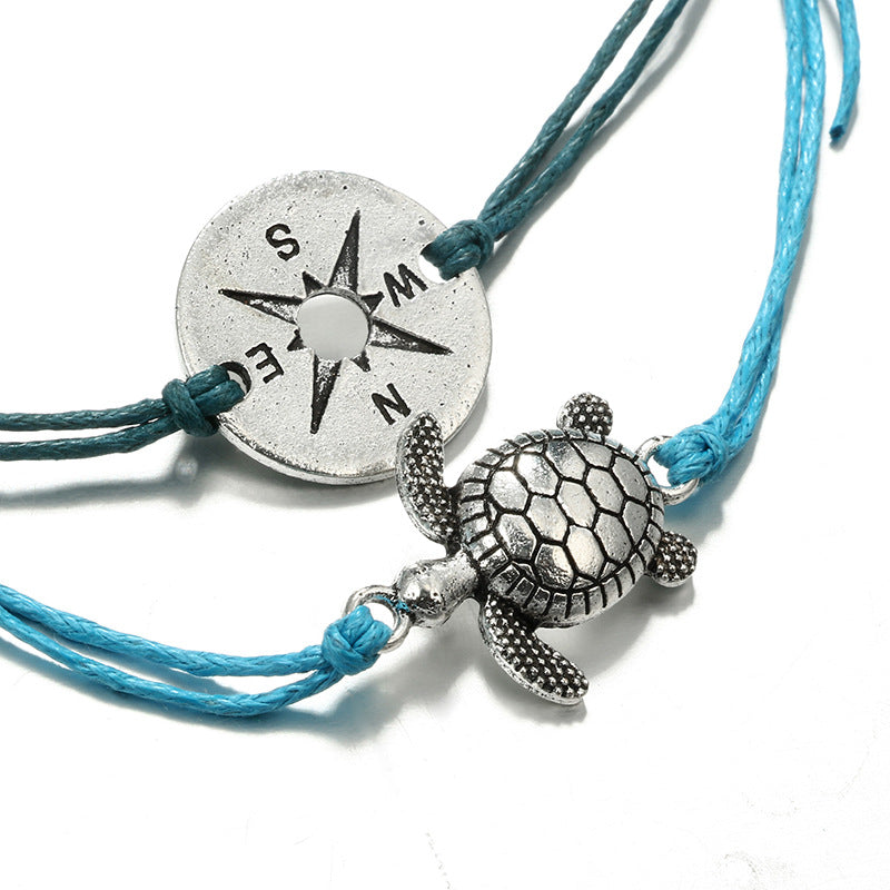 Beach Turtle Compass Handmade Double Round Bracelet