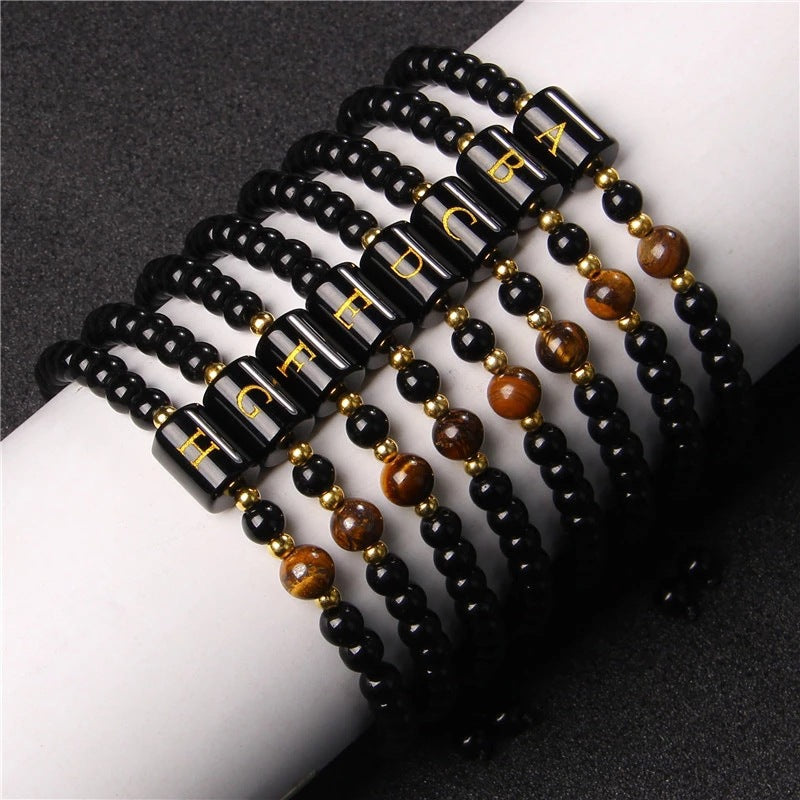 Name Bracelet Obsidian Woven Adjustable Diy Jewelry