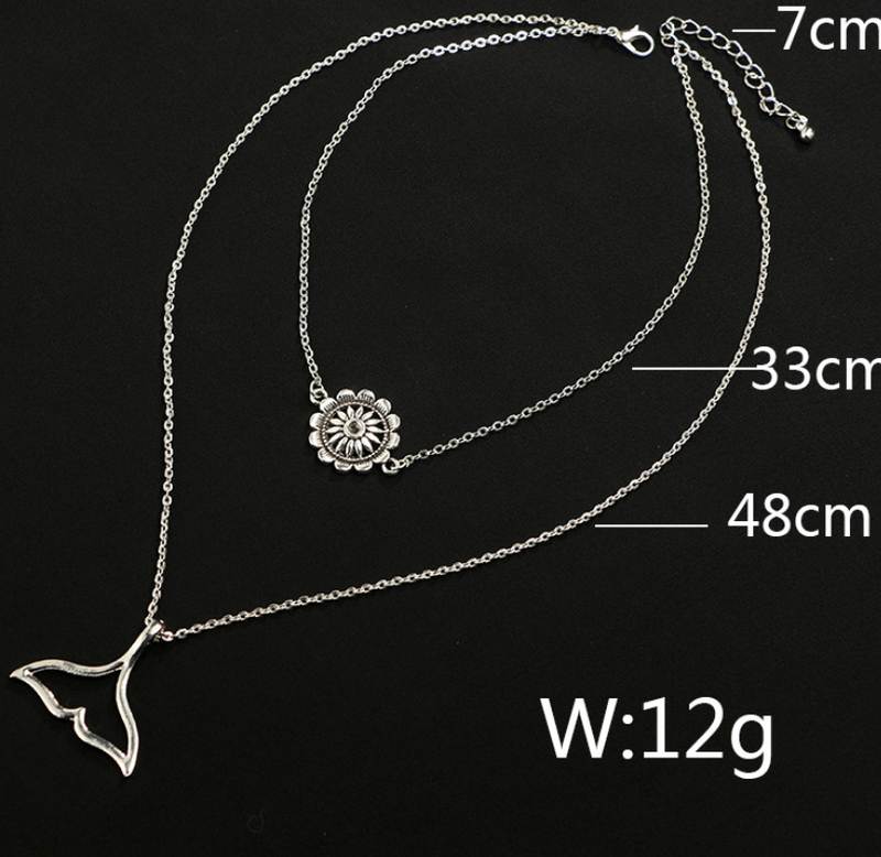 Hollow short trade jewelry pendant fishtail alloy flower double necklace