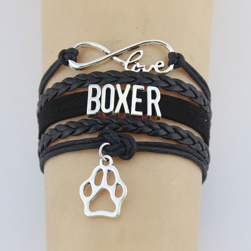 Hand-woven Boxer animal paw charm bracelet