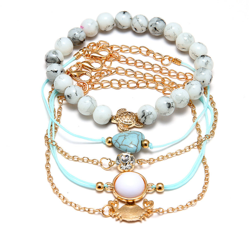 European and American style woven bracelet love turtle turtle geometric round diamond set of five sets of bracelet set