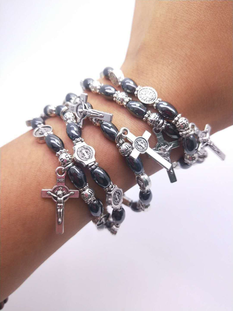 Christian Icon Black Beads Cross Bracelet Bracelet Jewelry  Beaded Rosary