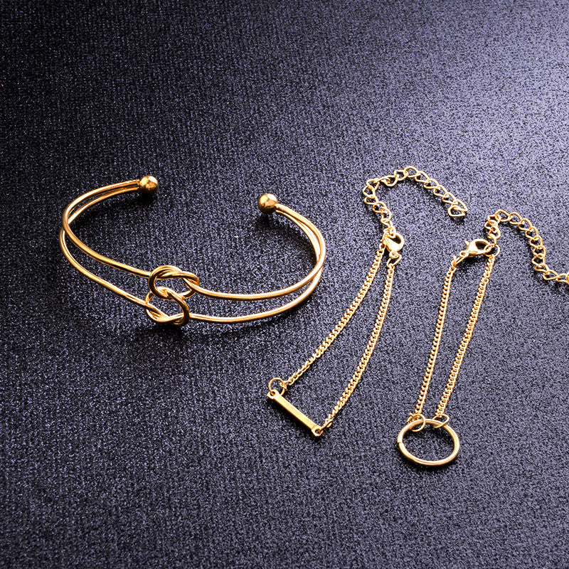 Women's Fashion Punk Bracelet Simple Double Knot Loop Metal Chain Bracelet Bohemian Retro Jewelry Accessories