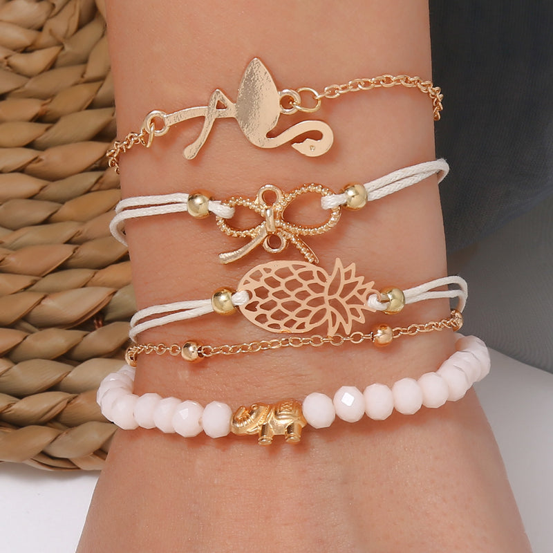 Flamingo pineapple bow bracelet five-piece set