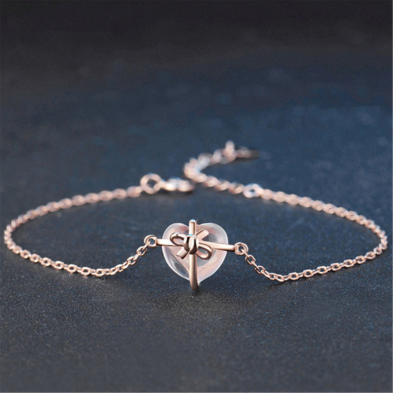 Pink crystal rose heart bracelet