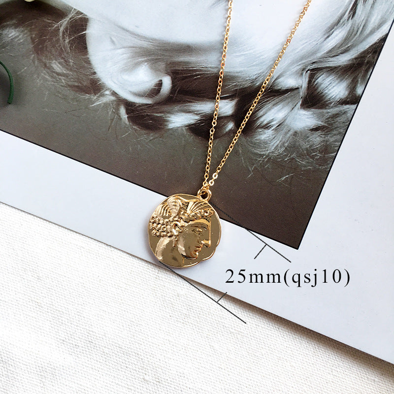 Simple Vintage Carved Coin Pendant Necklace