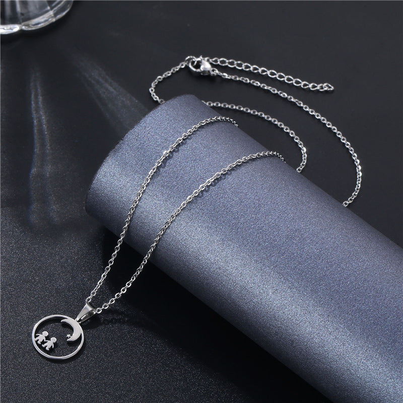 Stainless Steel Boy Girl Star Moon Necklace Clavicle Chain