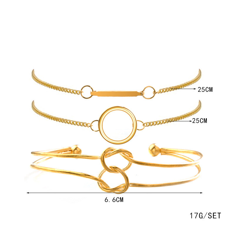 Women's Fashion Punk Bracelet Simple Double Knot Loop Metal Chain Bracelet Bohemian Retro Jewelry Accessories