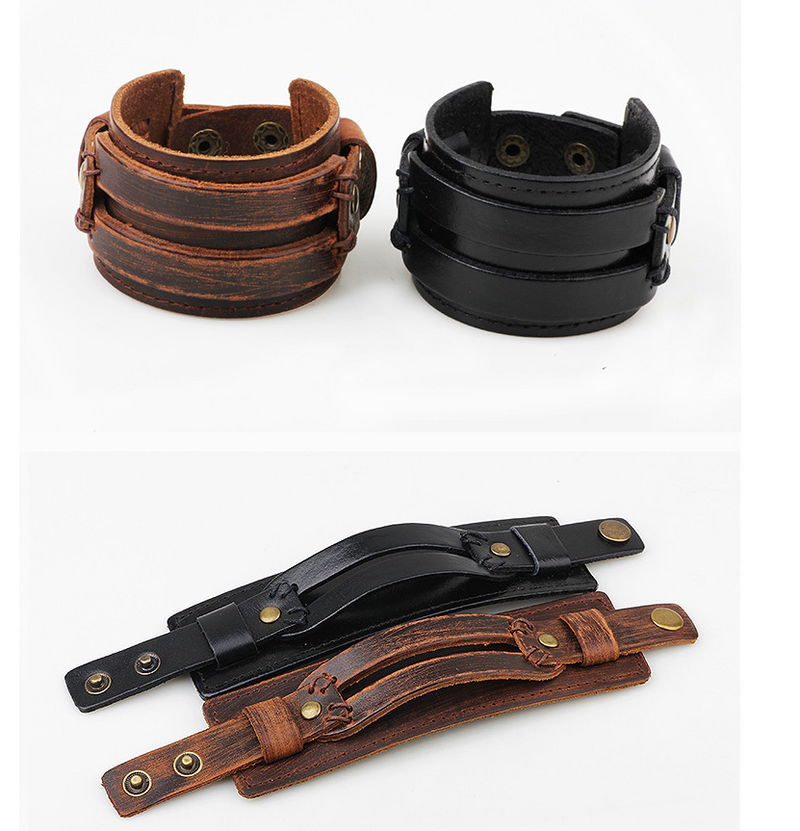Wide Vintage Leather Bracelet