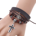 Beaded cross leather bracelet
