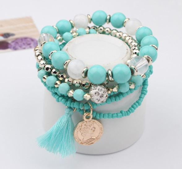 Bohemian Rice Beads And Tassel Multi-Layer Colorful Elastic Bracelet