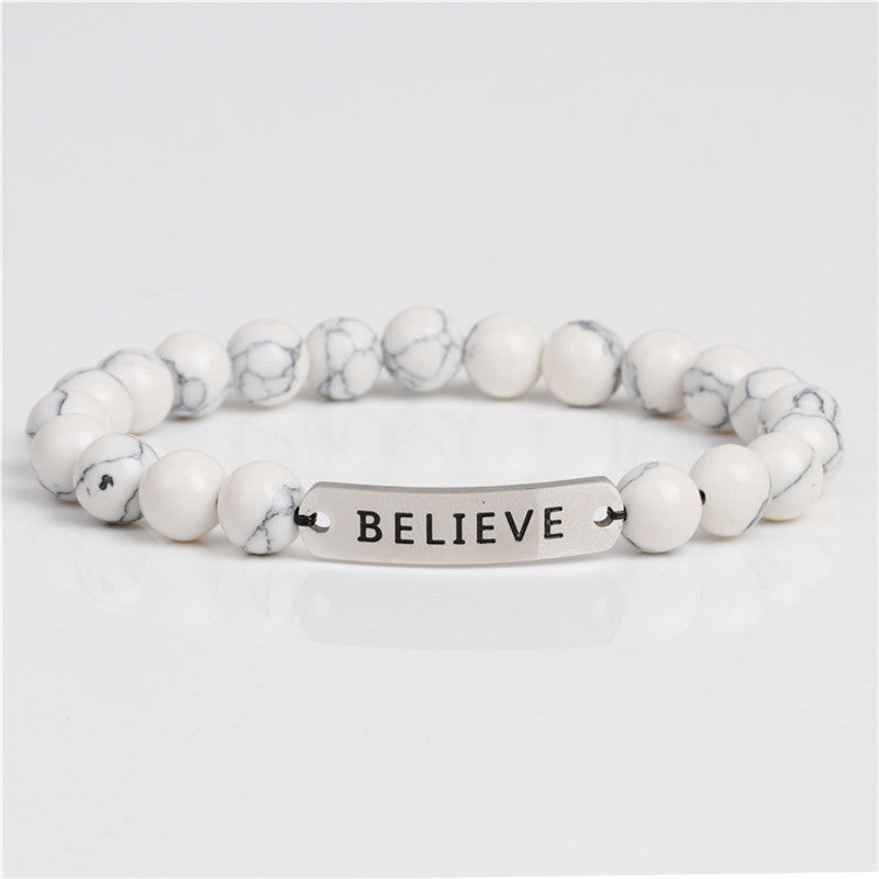 Volcanic stone believe letter bracelet bracelet