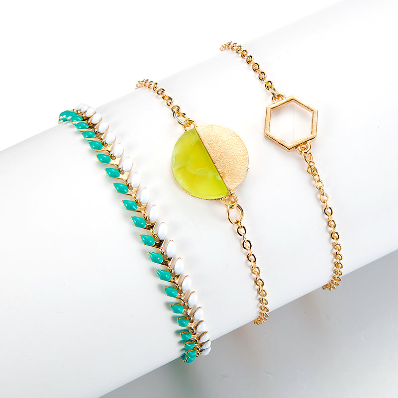 Leaf hexagon pineapple coconut alloy bracelet
