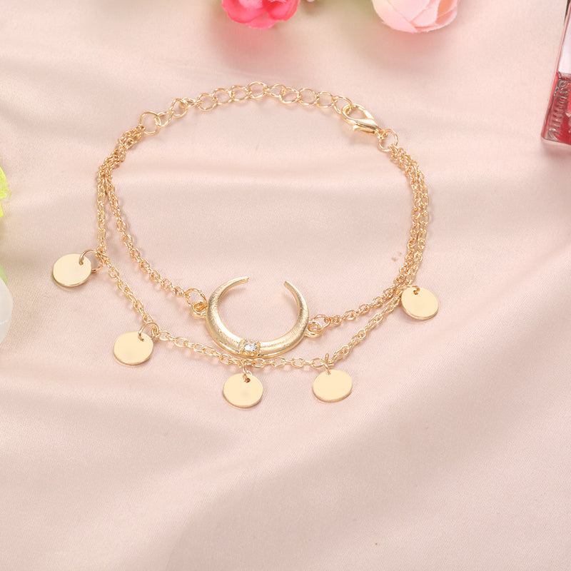 New crescent round piece personalized bracelet set two-piece