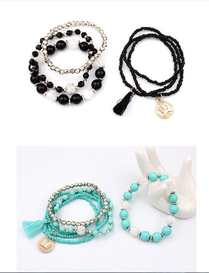 Bohemian Rice Beads And Tassel Multi-Layer Colorful Elastic Bracelet