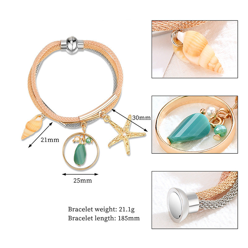 Pearl Geometric Conch Alloy Tassel Pearl Bracelet
