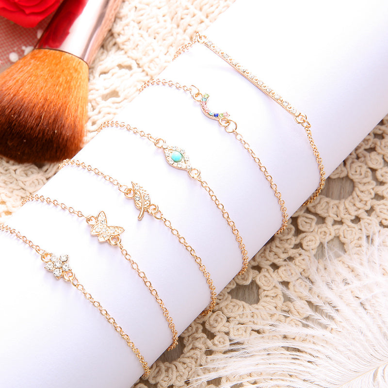 Simple female personality butterfly diamond leaf eyes pine stone bracelet handmade six-piece suit bracelet