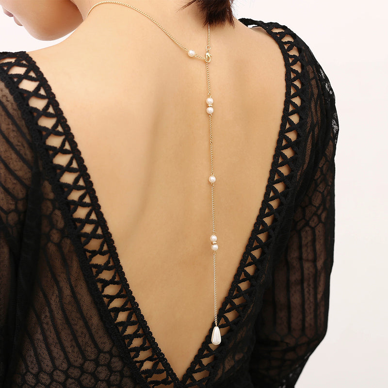 Waterdrop Pearl Tassel Pendant Back Chain