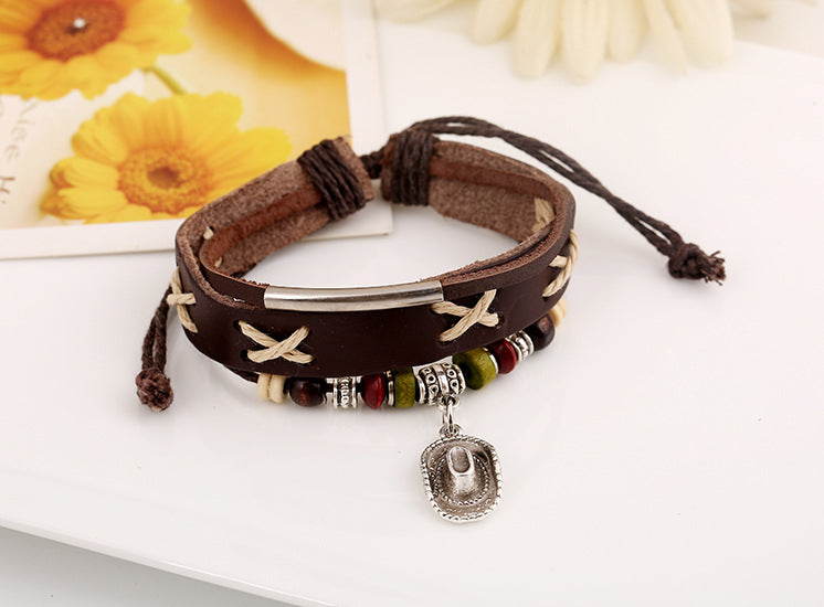 Men's hand-woven cowhide bracelet