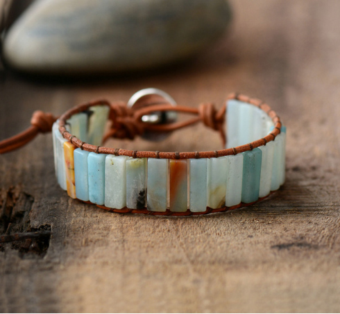 Hand-woven bracelet Stone beaded bracelet leather rope winding bracelet Natural stone bracelet