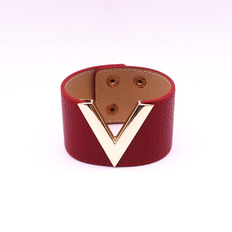 PU leather V-shaped personality women's wide bracelet