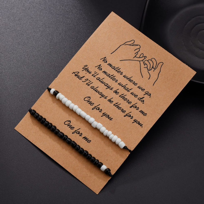 Simple Black And White Bead Double-layer Couple Bracelet