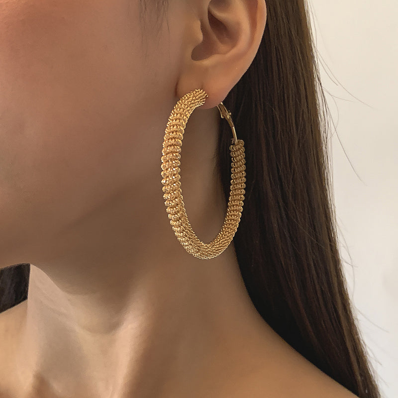 Hong Kong Style Exaggerated Metal Spiral Big Circle Earrings