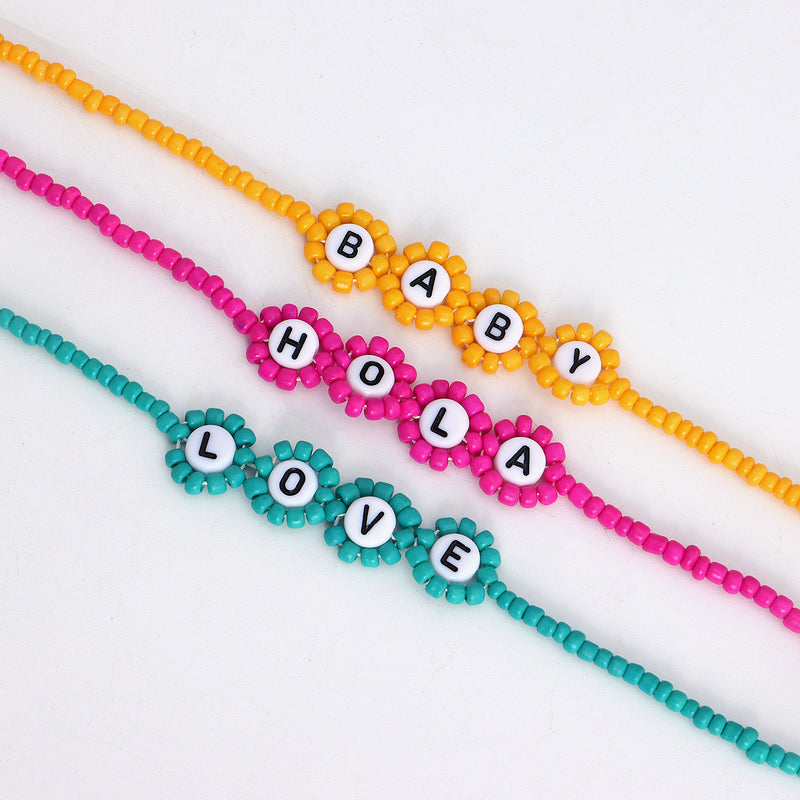 Colorful Rice Beads Letter LOVE Flower Necklace Women