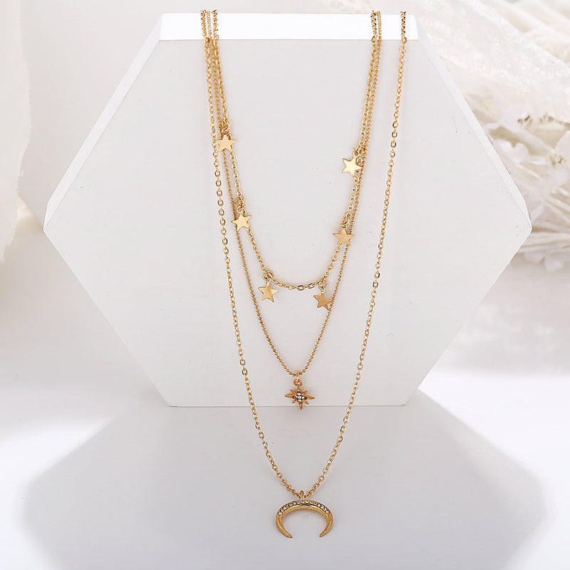 Star Crescent Three-layer Necklace