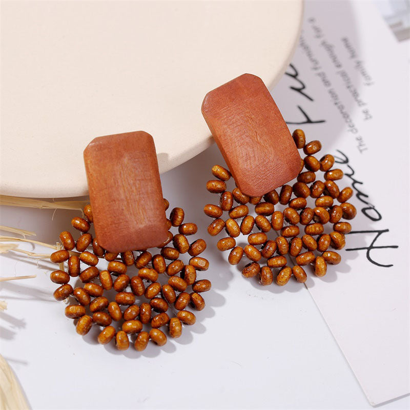 Woven wood vintage earrings