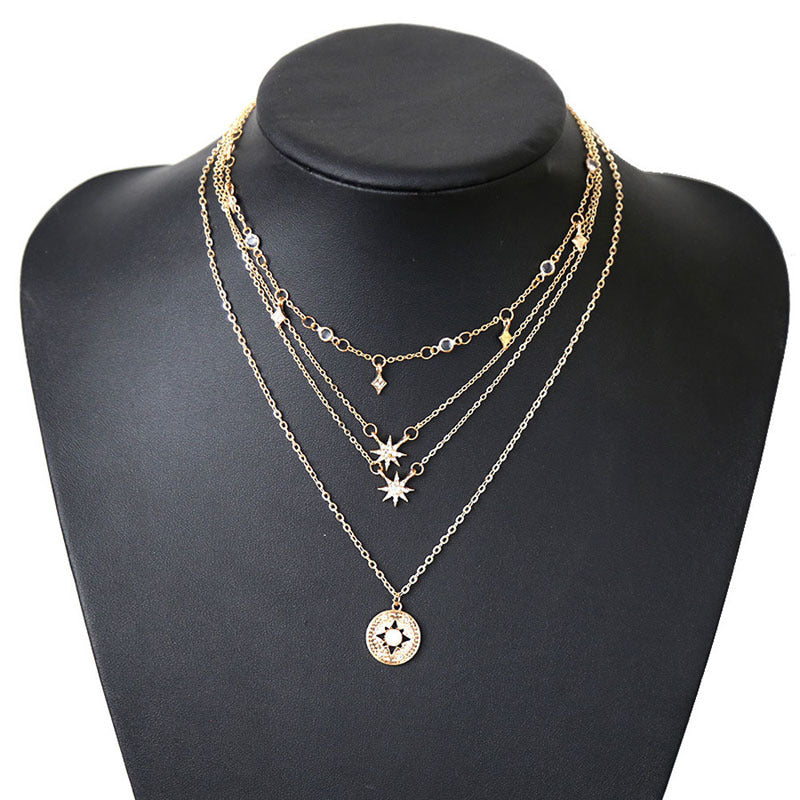 Inlaid diamonds, many stars, clavicle chain pendant, fashion sunglasses