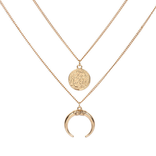 Multi-layer moon disc pendant women's necklace