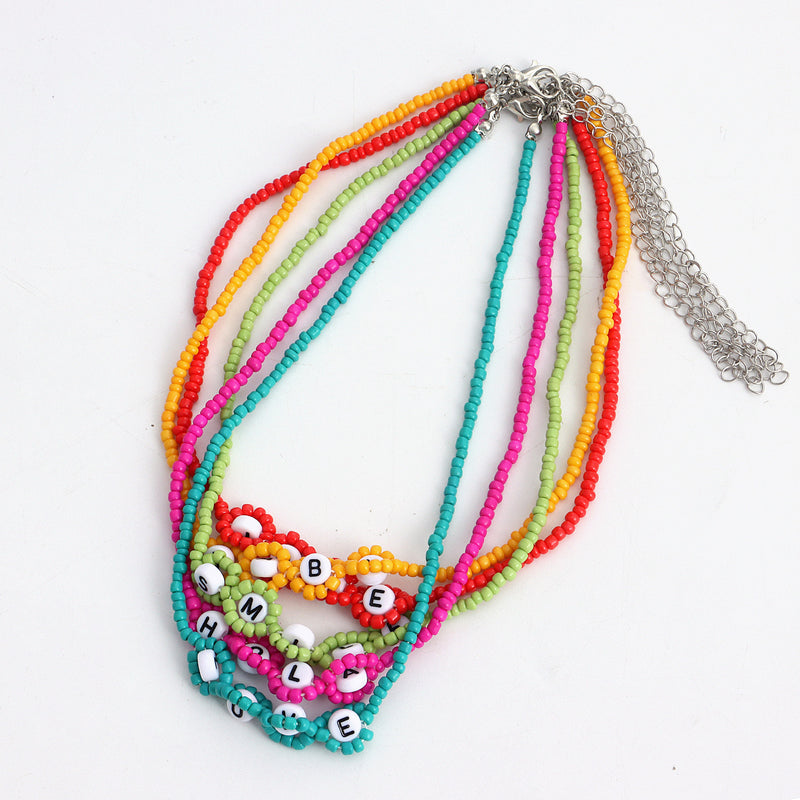 Colorful Rice Beads Letter LOVE Flower Necklace Women