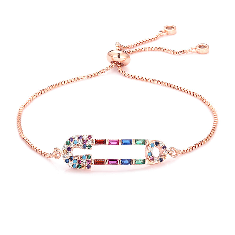 Rainbow Pin Copper Gold Plated Zircon Bracelet