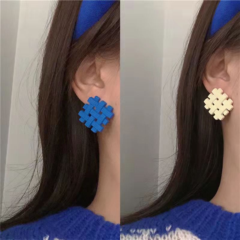 Women's Braided Square Design Stud Earrings