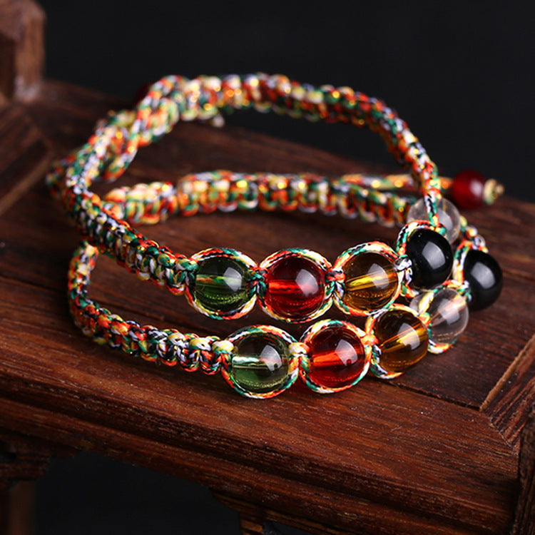 Color Rope Bracelet Five Color Glass