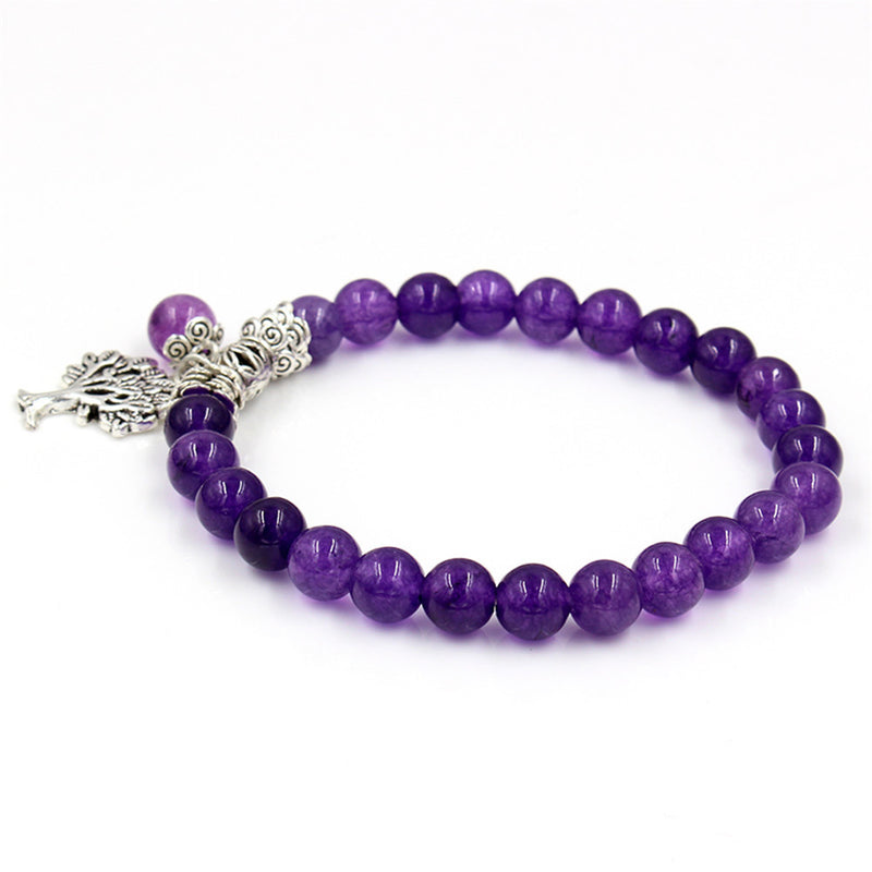 Natural Purple Gemstone Bracelet with Tree Pendant