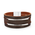 Multi-circle European And American Fashion Chain Copper Tube Leather Magnet Buckle Wide Side Bracelet