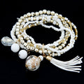 Rice Beads And Glass Tassels Multi-layer Stretch Bracelet