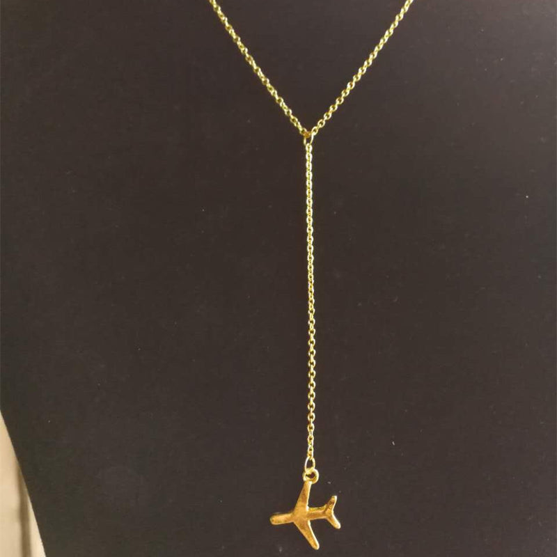 Women's long small airplane necklace