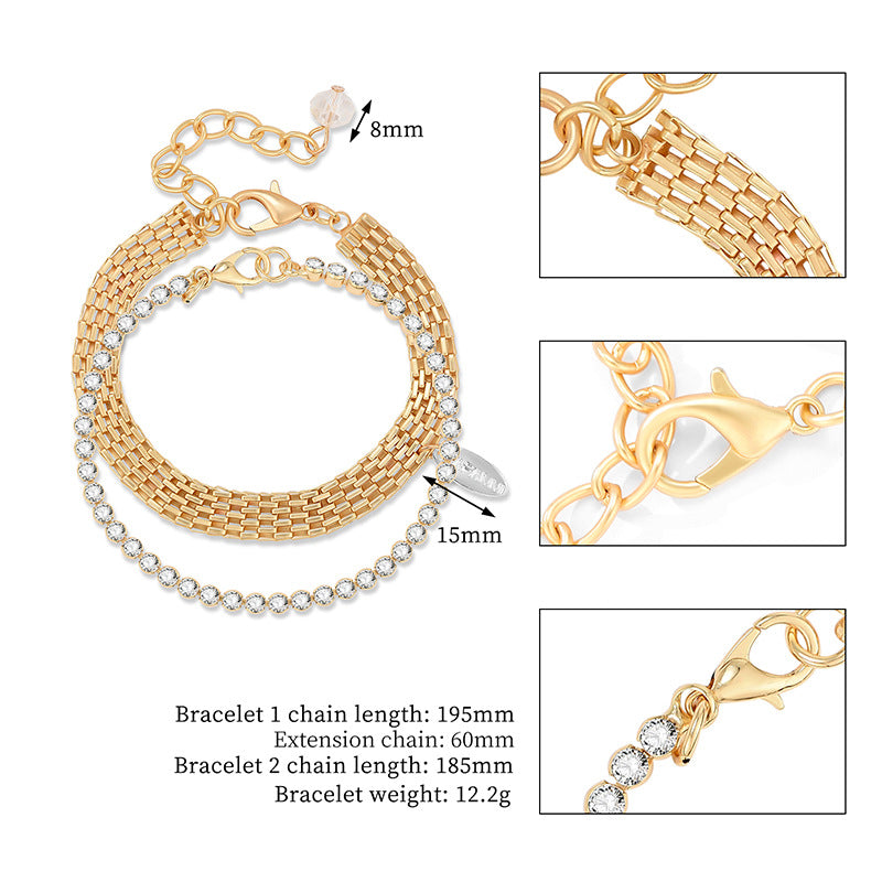 Alloy Geometric Double Layer Diamond Bracelet