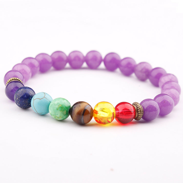 Colorful seven chakra energy yoga beads natural volcanic stone beaded bracelet