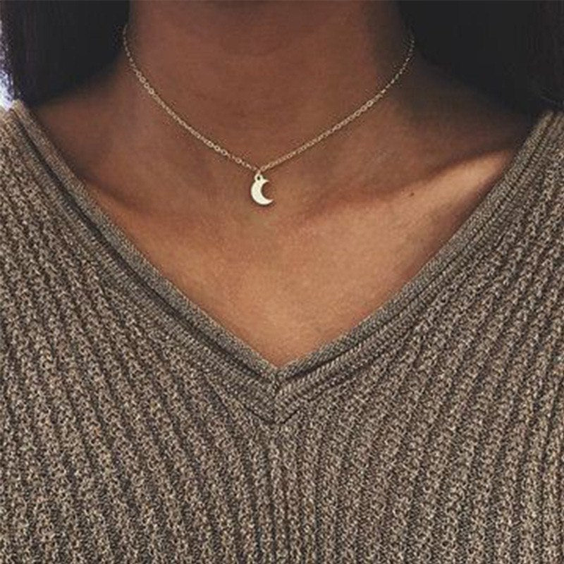 Cute Small Moon Pendant Necklace for Women Gold Color Chain Choker Necklace Bohemian Collar Jewelry Christmas Gift bijoux femme