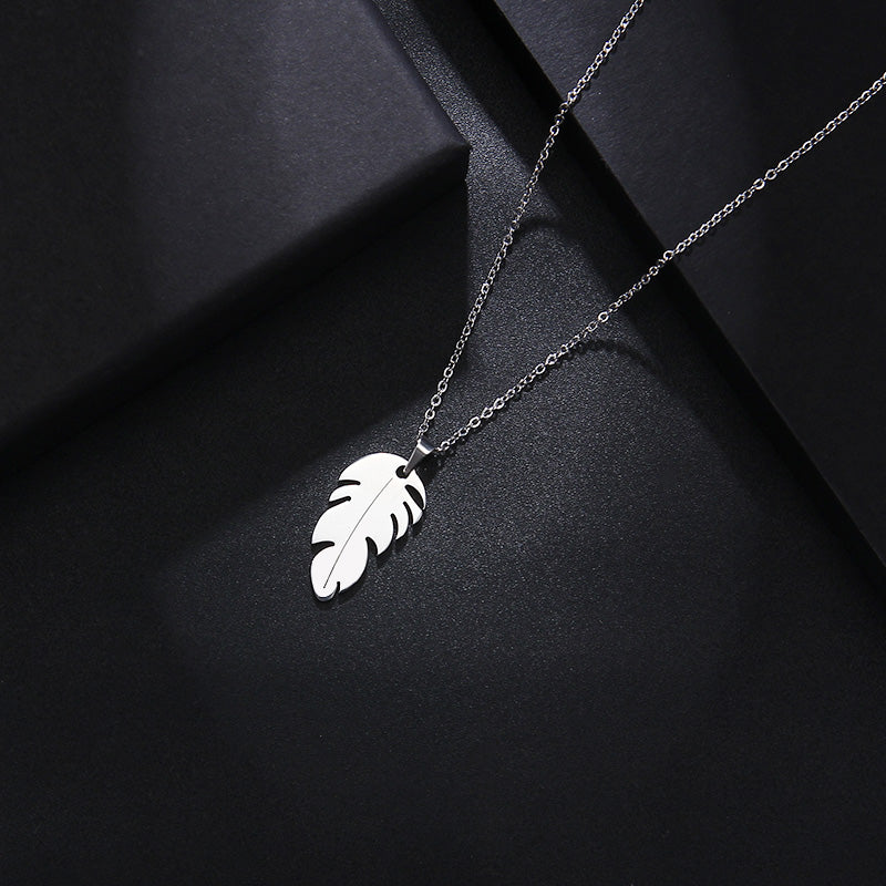 Stainless steel feather necklace