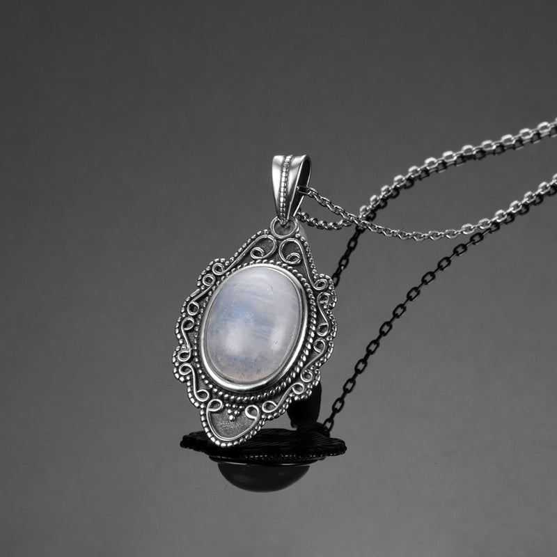 Classic Natural Moonstone Necklace Pendant 925 Sterling Silver Jewelry