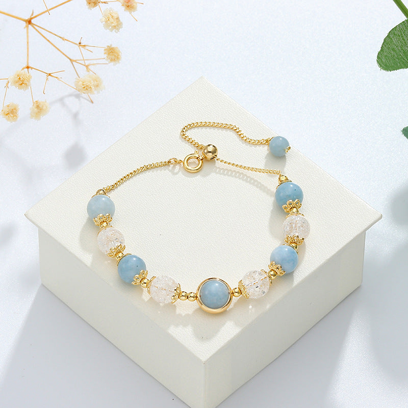 New Transit White Crystal Pop Flower Sliding Bracelet Original Aquamarine Bracelet