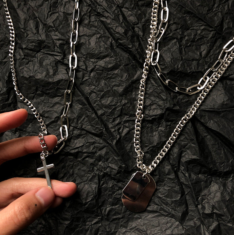 Multilayer cross necklace sweater chain