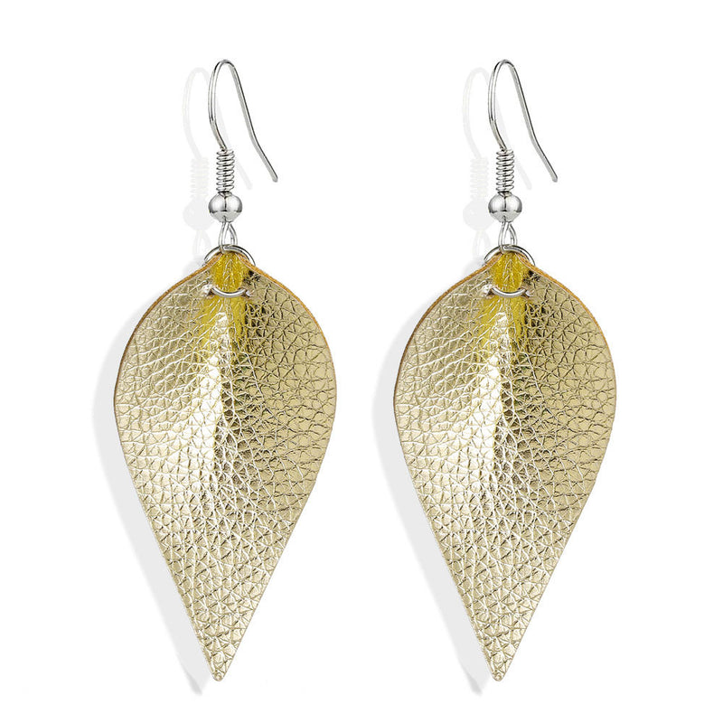 Leaf-shaped leather earrings