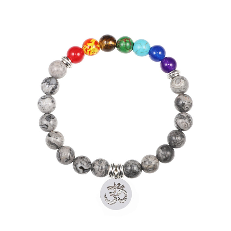 Natural stone colorful chakra pendant bracelet