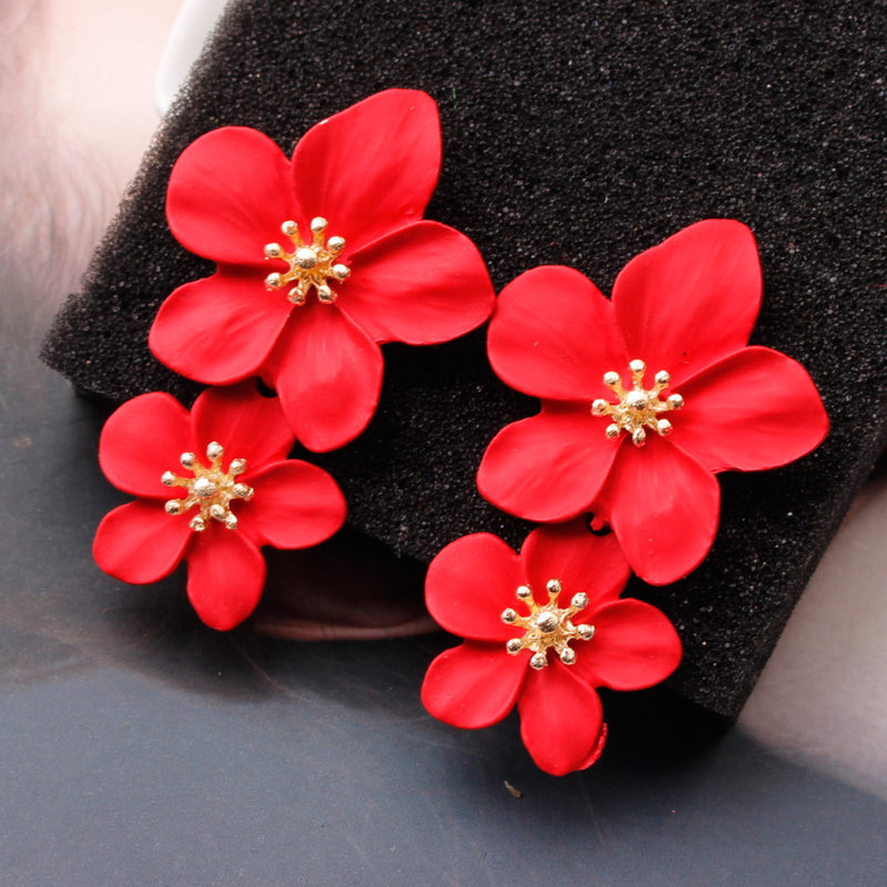 Earrings European And American Personality Trend Multi-color Double-layer Flowers